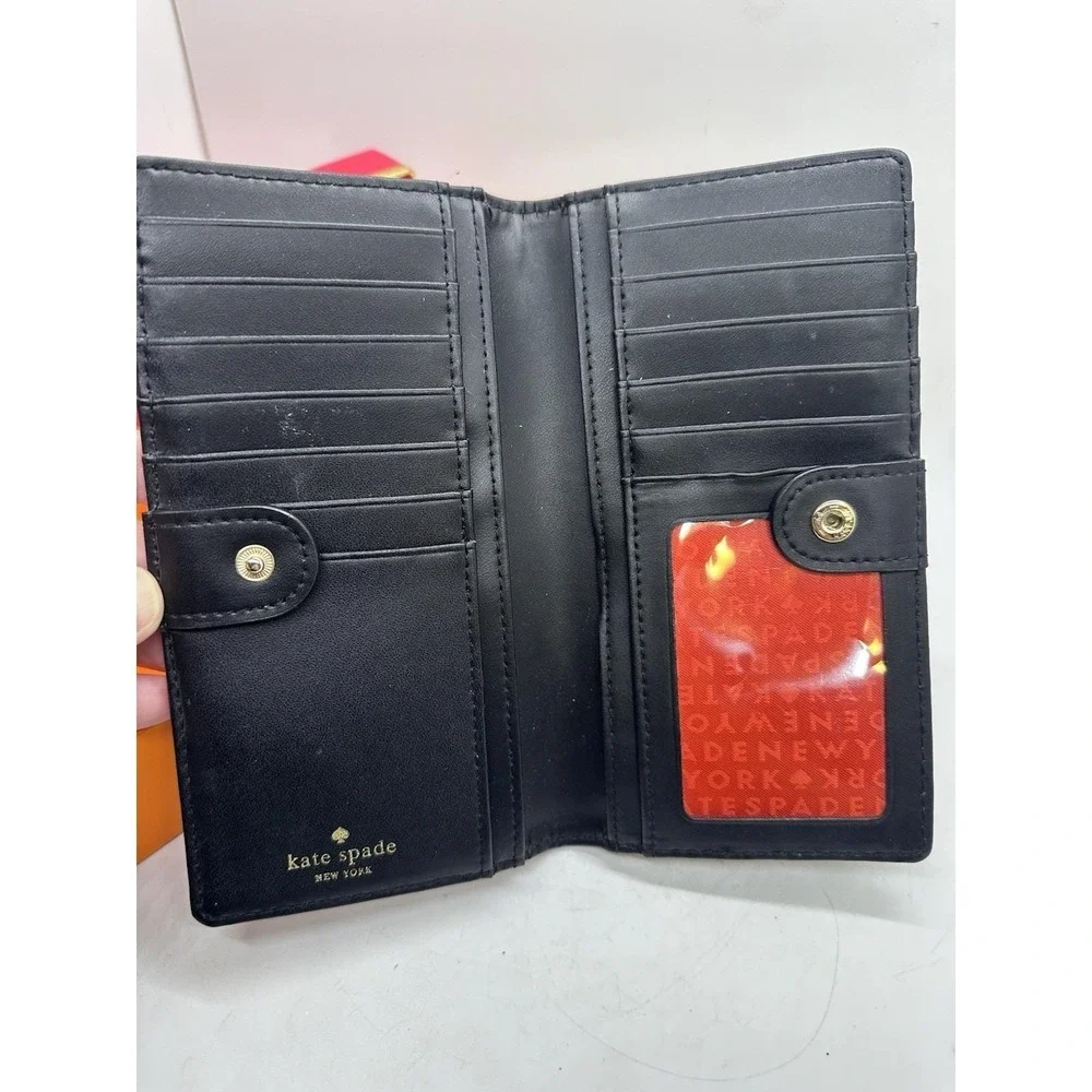 Kate Spade Carlisle Street Lacey Polka Dot Patent Leather Wallet Black White